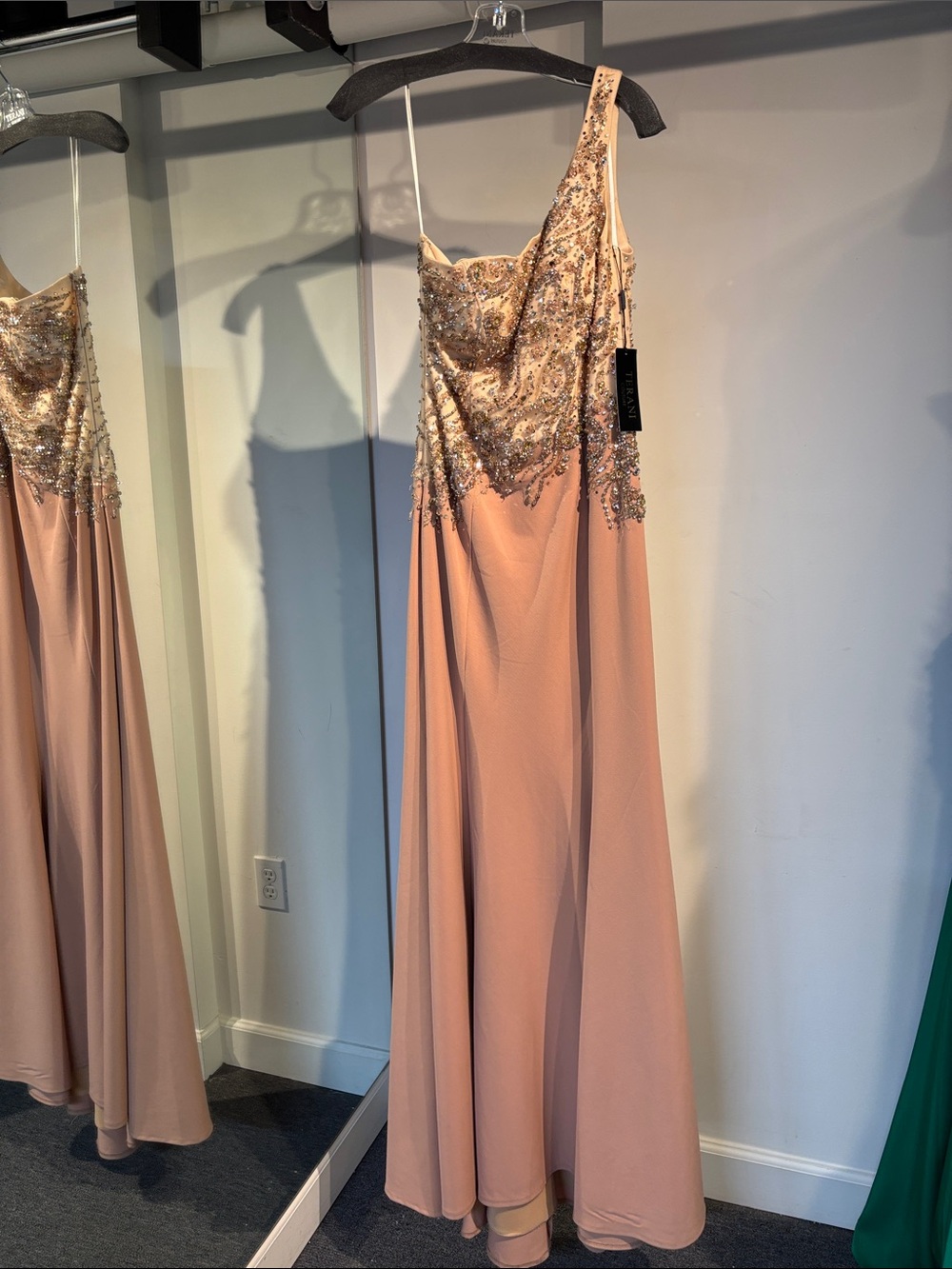 Terani Couture 3382 Apricot Embellished One-Shoulder Evening Gown